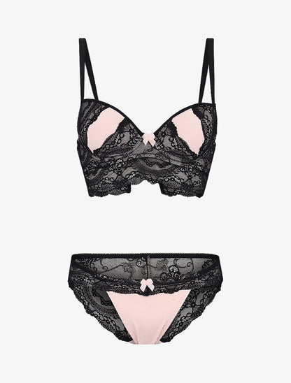 Ensemble à dentelle superposée - rose - 3