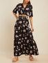 Robe patineuse ample imprimé violettes - noir - 1