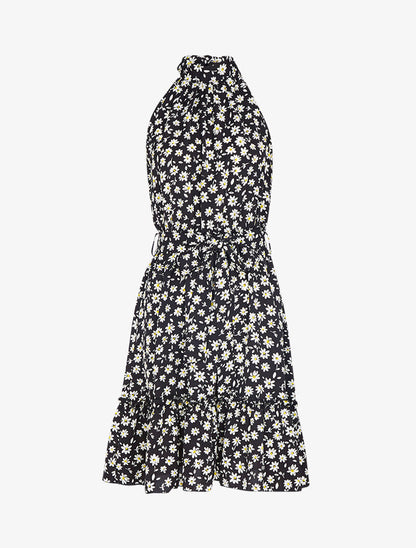 Robe à col américain imprimé marguerites - noir - 2