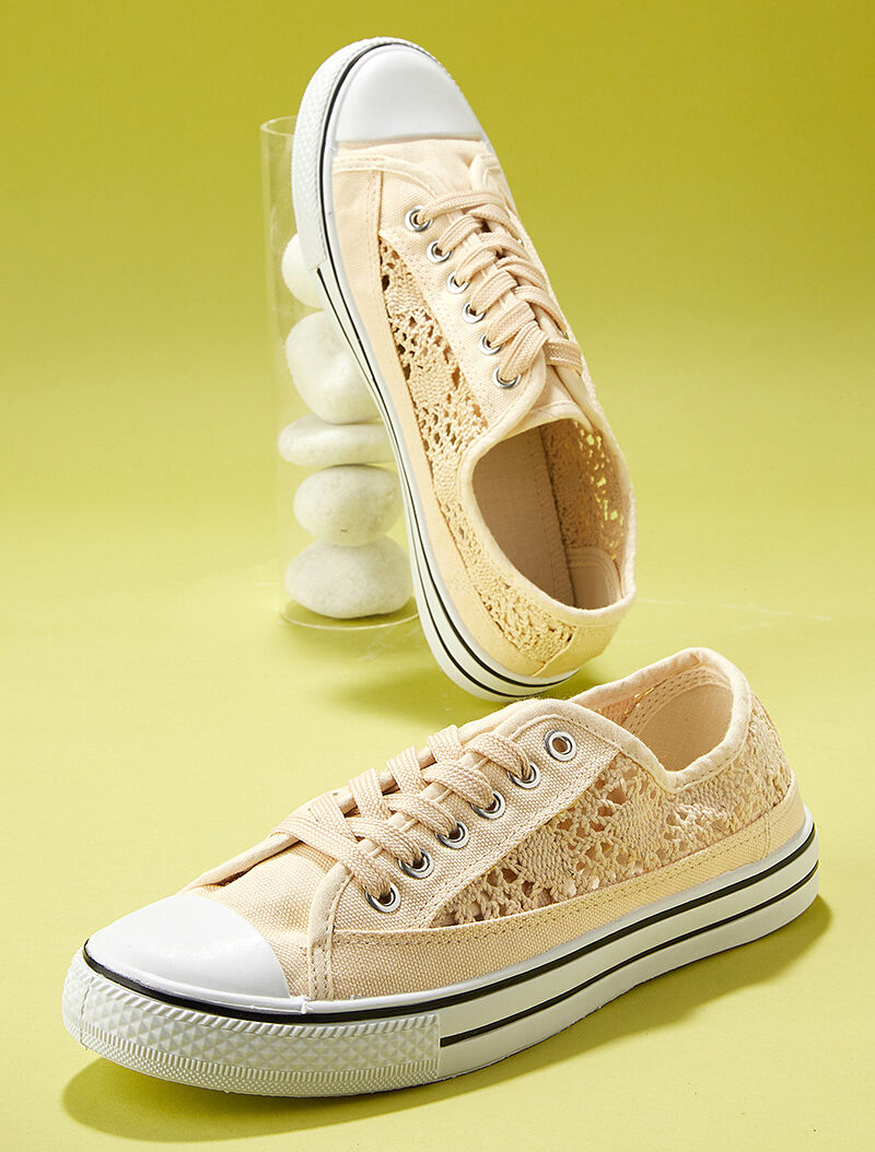 Tennis en crochet et bout en gomme - beige - 5