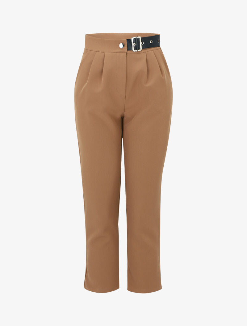 Pantalon 7/8 à ceinture stylisée - camel