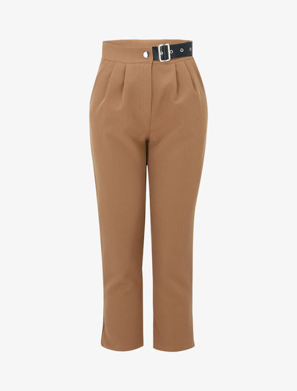 Pantalon 7/8 à ceinture stylisée - camel