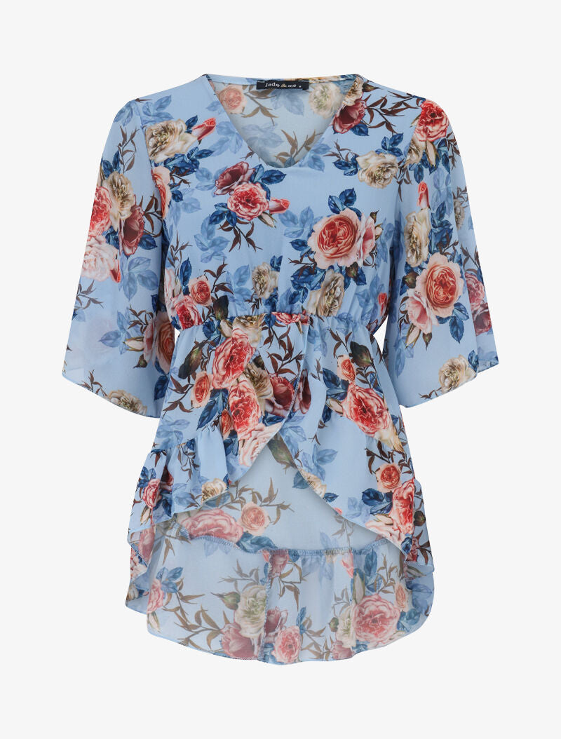 Top péplum en voile imprimé - bleu - 1