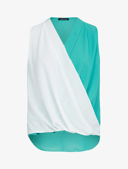 Top color block en voile - turquoise - 3