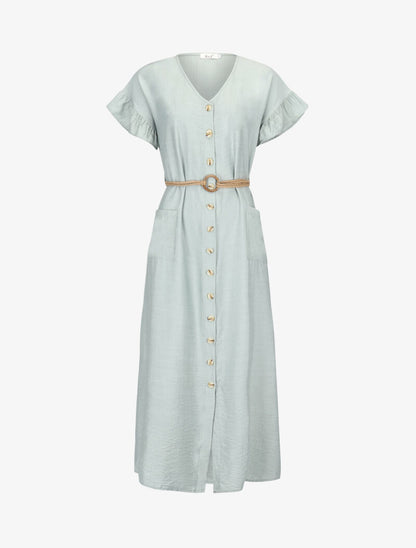 Robe longue fluide à boutonnage - vert d&