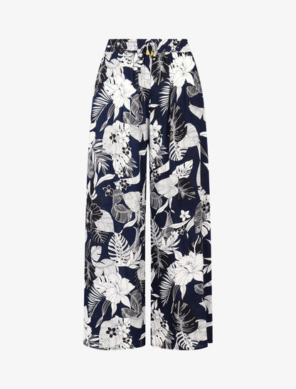 Pantalon fluide à imprimé fleurs tropicales unies - marine - 3