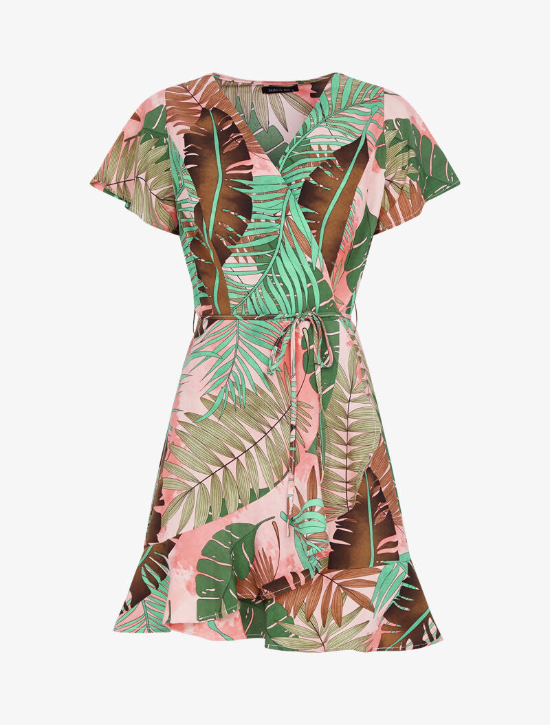 Robe style portefeuille à imprimé estivale - rose - 3