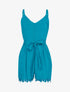 Combishort fluide en coton à bord dentelle - turquoise - 1