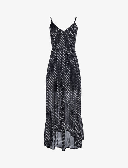 Robe longue à volant imprimé losanges - noir - 1
