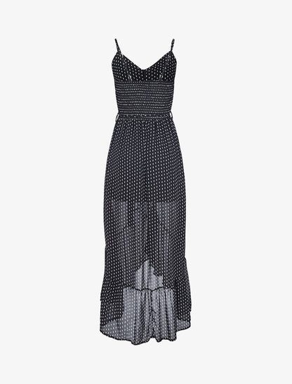 Robe longue à volant imprimé losanges - noir - 2