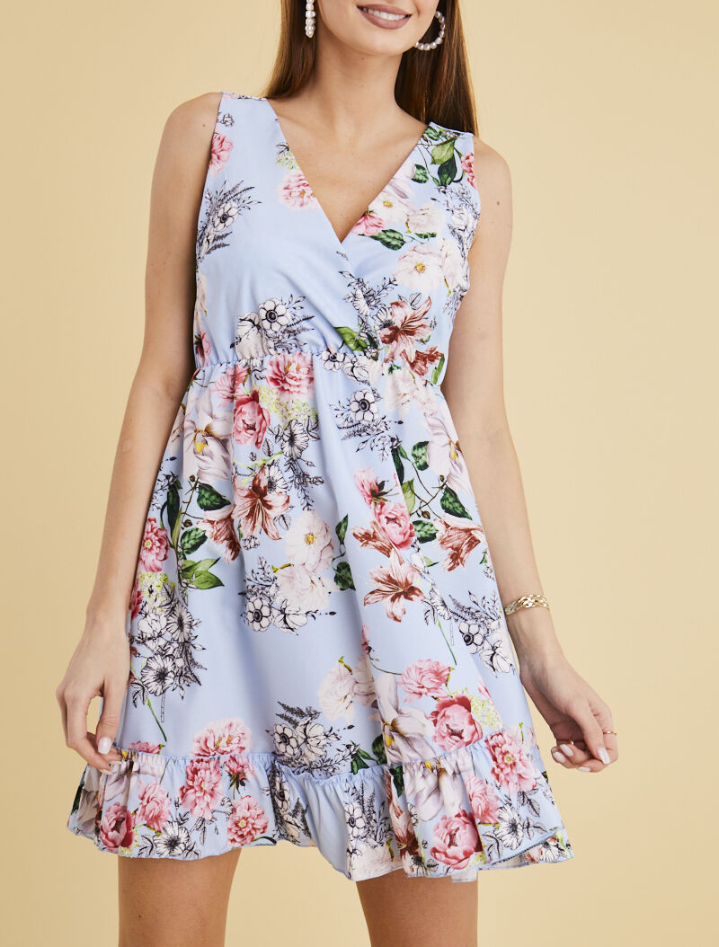 Robe cache coeur imprimée et volantée - bleu ciel - 1