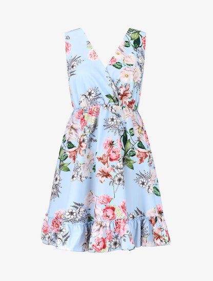 Robe cache coeur imprimée et volantée - bleu ciel - 2