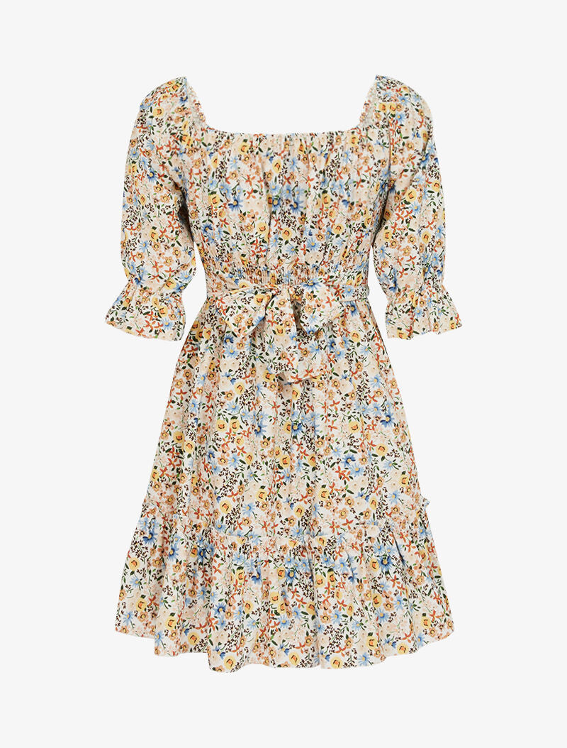 Robe fleurie à poitrine soulignée - ecru - 2