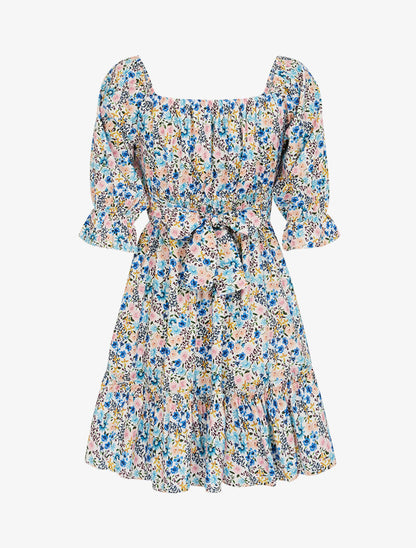 Robe fleurie à poitrine soulignée - bleu - 2