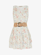 Robe fleurie à volants - beige - 3