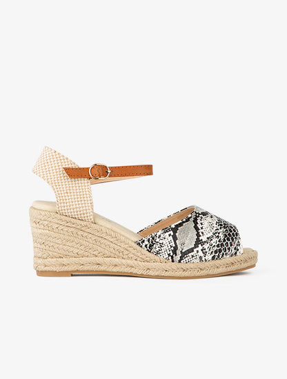 Compensées en raphia à contrefort style damier - blanc - 1