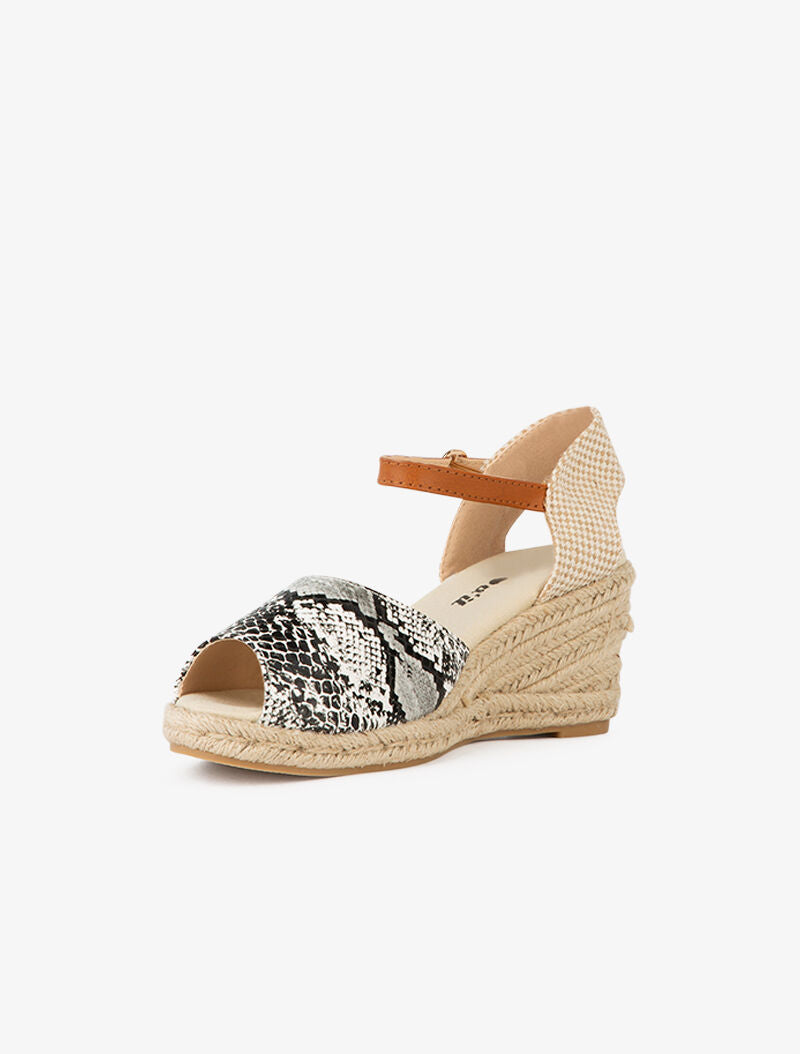 Compensées en raphia à contrefort style damier - blanc - 3