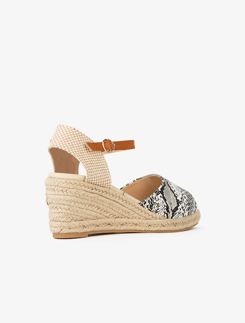 Compensées en raphia à contrefort style damier - blanc - 4