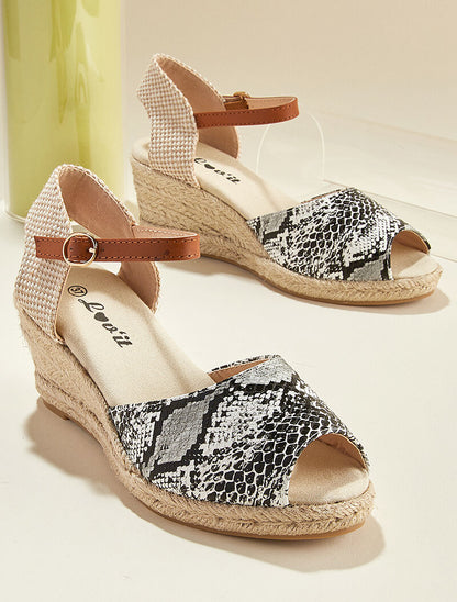 Compensées en raphia à contrefort style damier - blanc - 5