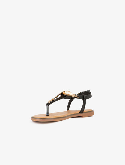 Nu-pieds ornés de feuilles dorées - noir - 3