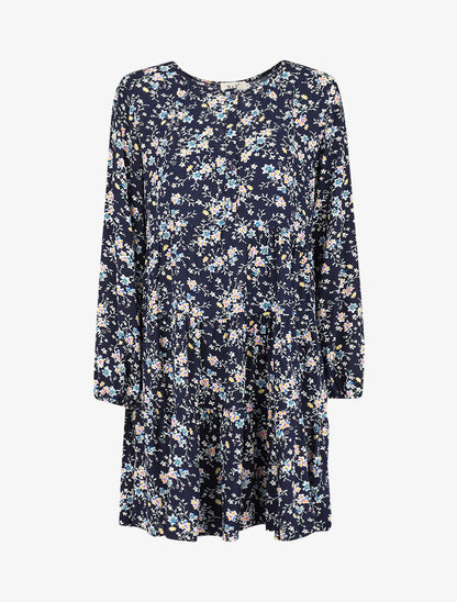 Robe trapèze à imprimé floral - marine - 1