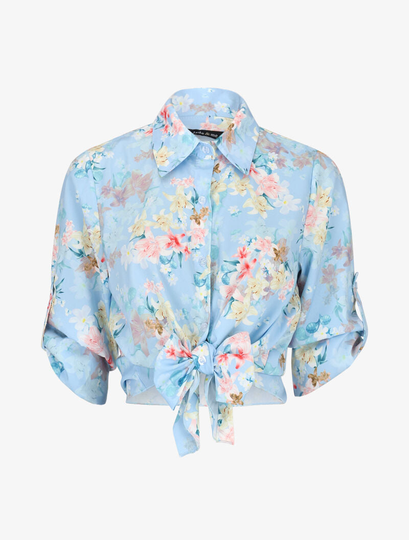 Chemisier à nouer imprimé floral - bleu clair - 2