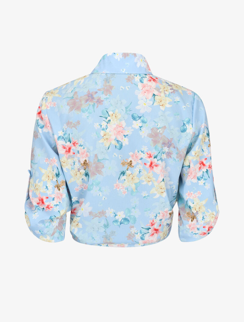 Chemisier à nouer imprimé floral - bleu clair - 3