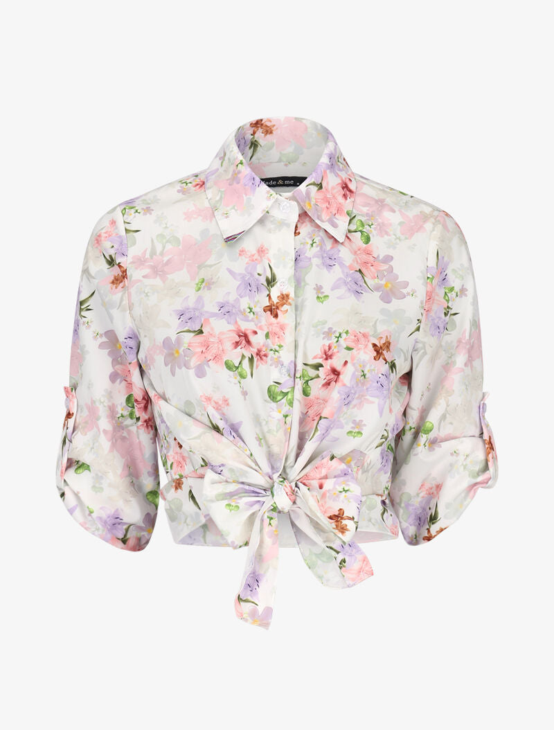 Chemisier à nouer imprimé floral - ecru - 1
