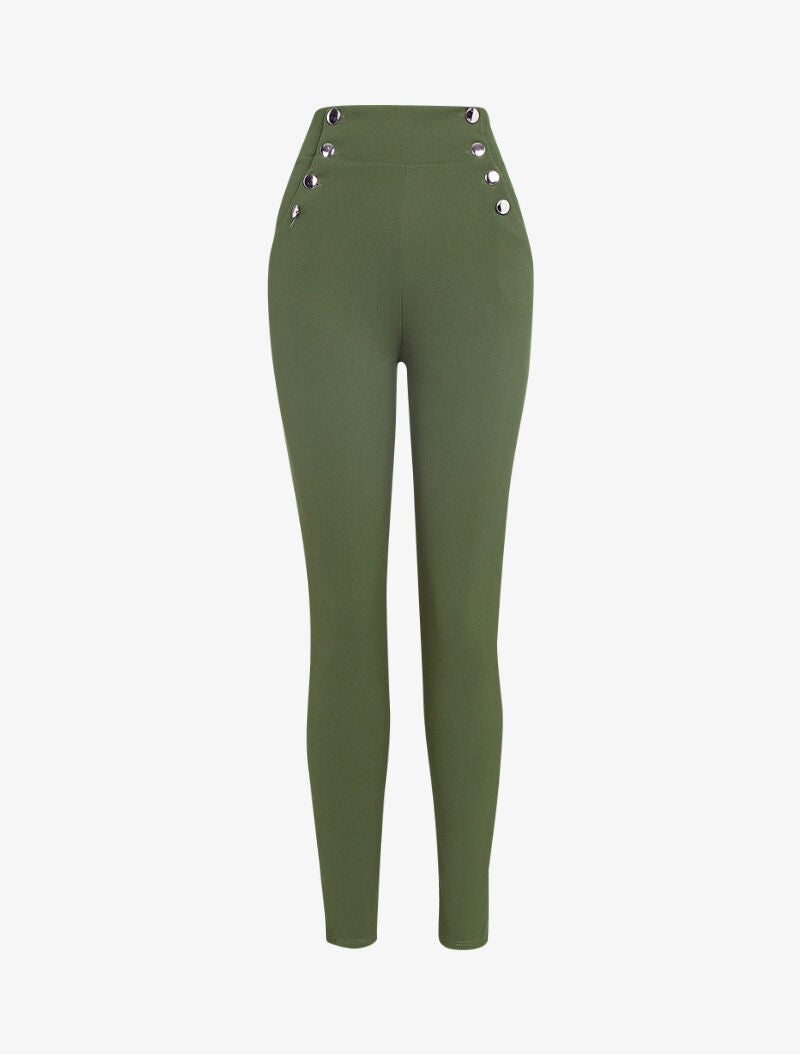 Pantalon taille empire à boutonnière - kaki - 2