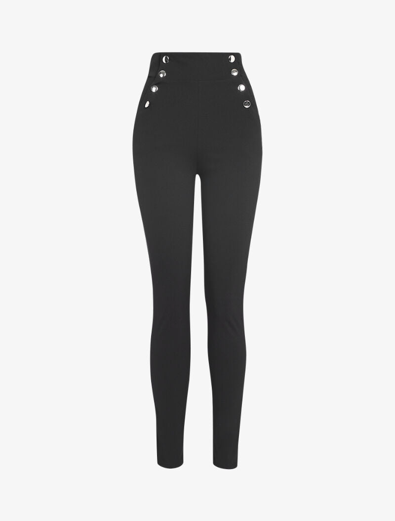Pantalon taille empire à boutonnière - noir - 3