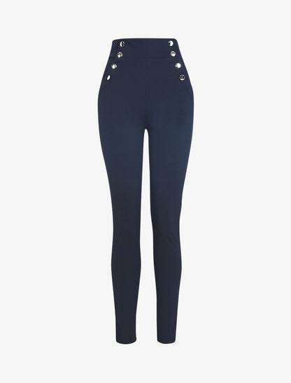 Pantalon taille empire à boutonnière - marine - 3