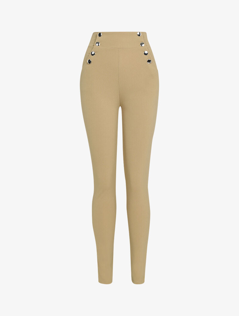 Pantalon taille empire à boutonnière - taupe - 1