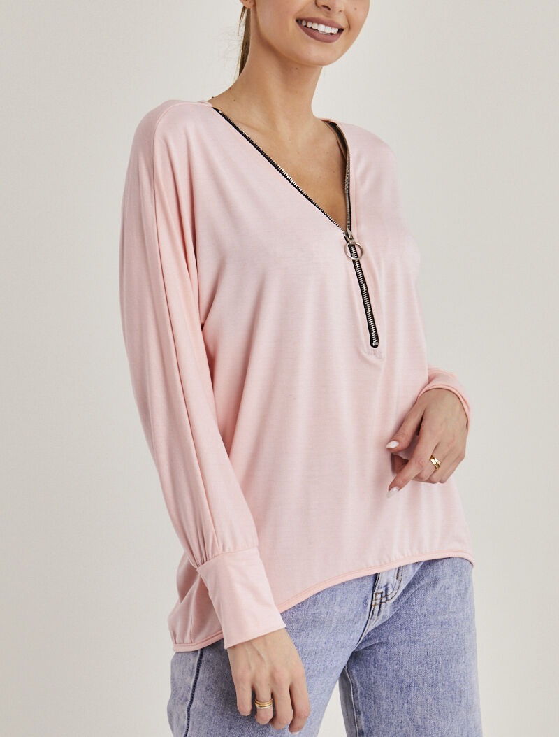 Top asymétrique à zip - rose - 1