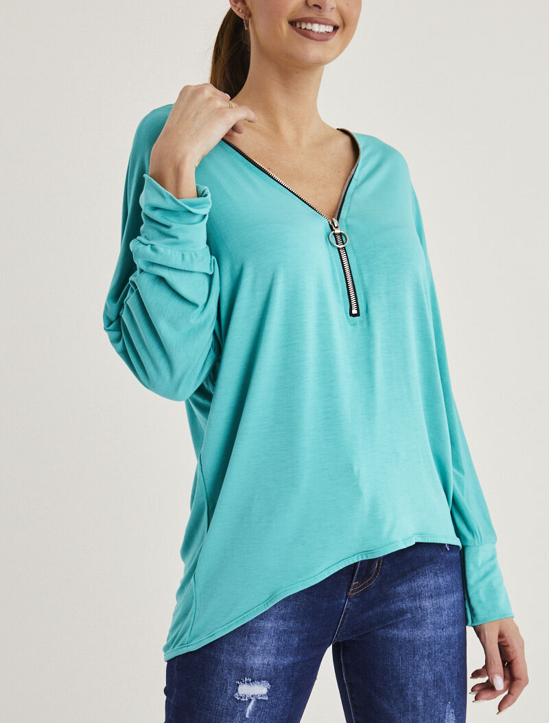 Top asymétrique à zip - vert menthe - 1