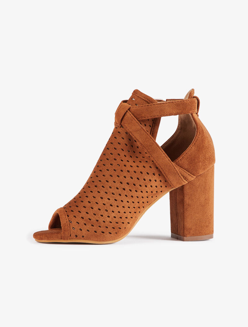 Peep-toes suédées piquetées - camel - 2