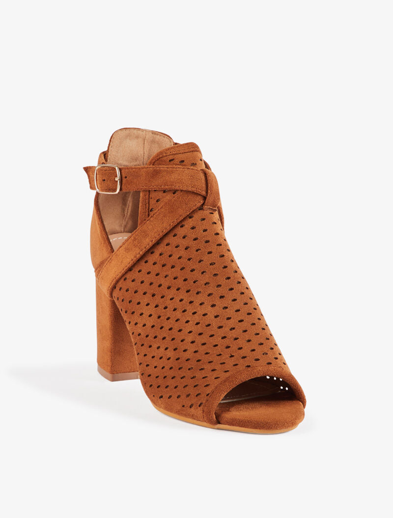 Peep-toes suédées piquetées - camel - 3