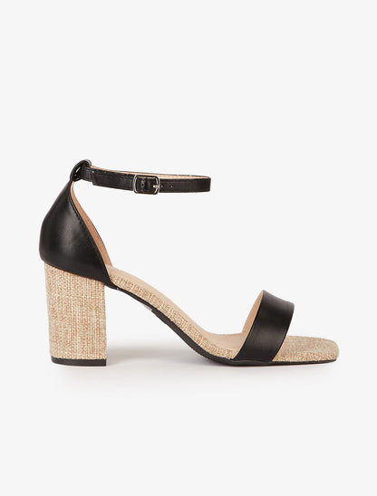 Sandales à talons et semelle effet toile - noir - 1