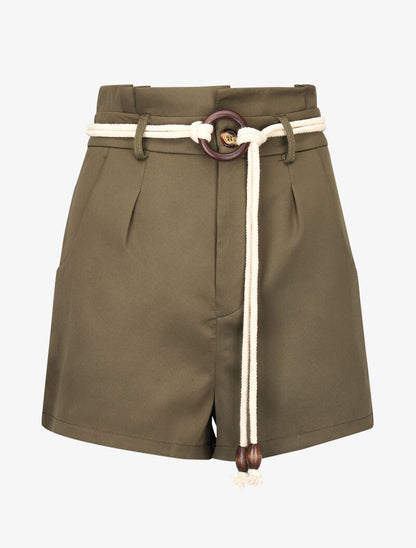 Short basique à taille haute paper bag - kaki - 1