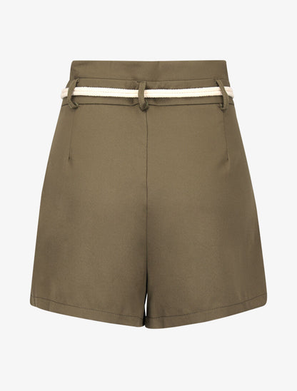 Short basique à taille haute paper bag - kaki - 2