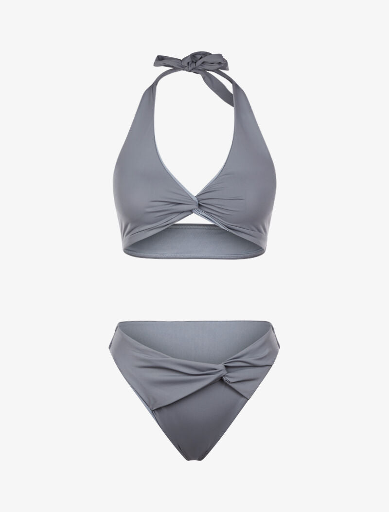 Bikini à effet torsadé - gris clair - 1