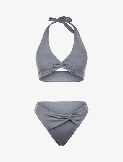 Bikini à effet torsadé - gris clair - 1