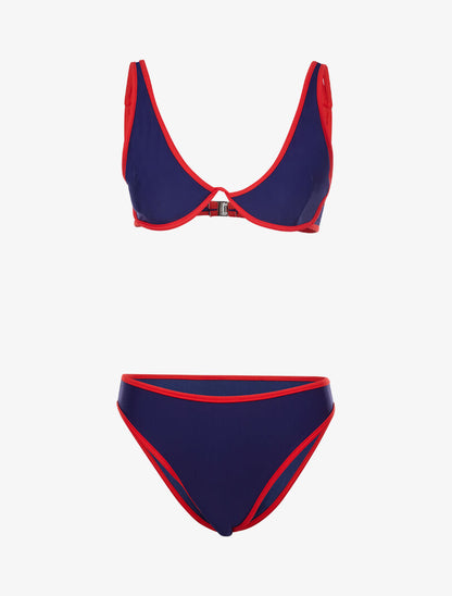 Bikini à liserés contrastants - marine - 1