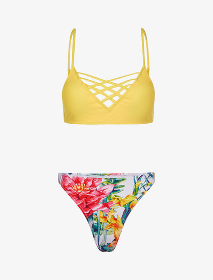 Bikini dépareillé à imprimé floral - jaune - 1