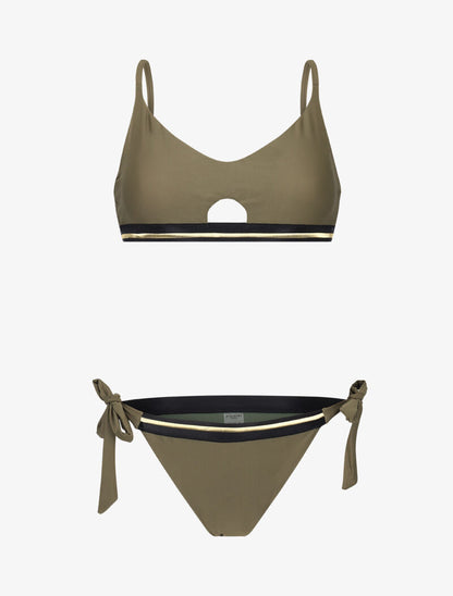 Bikini brassière à bandes dorées - kaki - 1