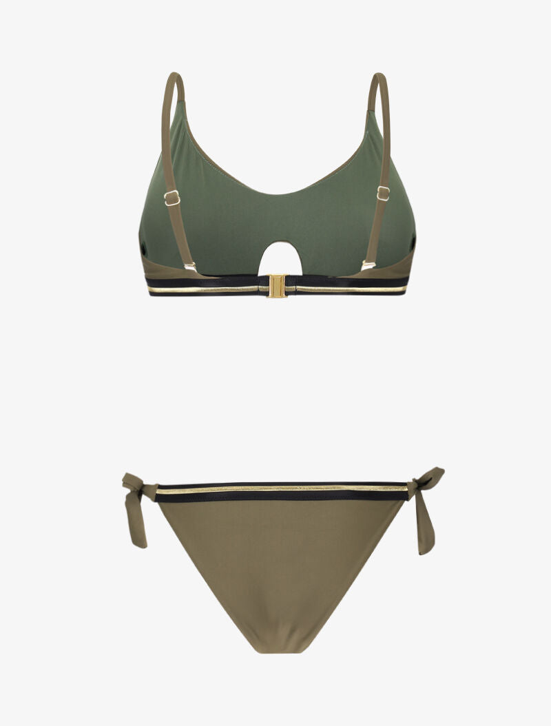 Bikini brassière à bandes dorées - kaki - 2