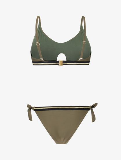 Bikini brassière à bandes dorées - kaki - 2