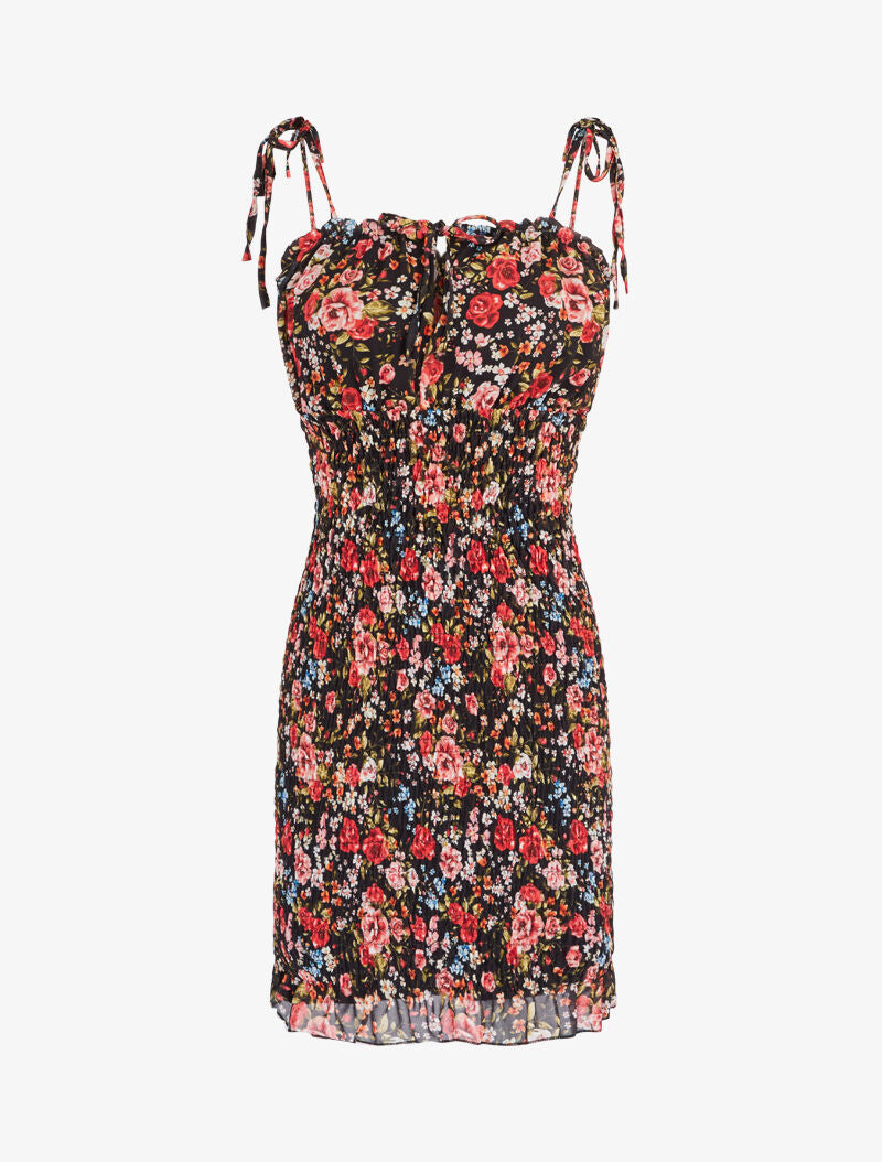 Robe élastiquée imprimé fleuri - noir - 3
