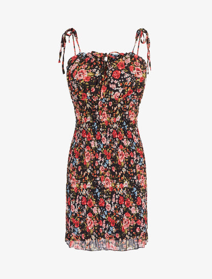 Robe élastiquée imprimé fleuri - noir - 3