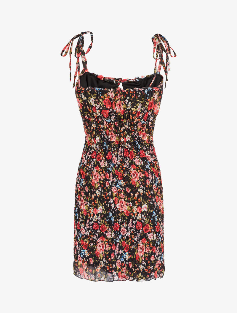 Robe élastiquée imprimé fleuri - noir - 2