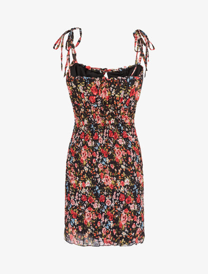 Robe élastiquée imprimé fleuri - noir - 2